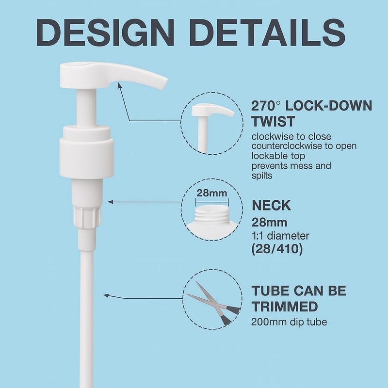 vigor path Universal Shampoo/Conditioner Dispenser Pump for Bottles, Leak Proof, Pump Top Fits 1 L/33.8 oz Bottles, 28/410 Neck Size, (White - Pack of 2) - Image 2
